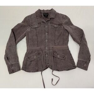 Athleta Army Purple 100% Linen Utility Jacket SZ XS Snap‎ Front Snap Pocket